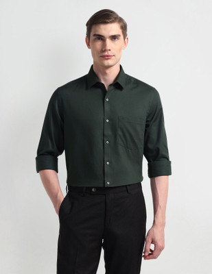 ARROW Men Self Design Formal Green Shirt