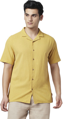 7 Alt by Pantaloons Men Solid Casual Yellow Shirt