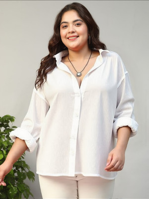 MAYKR Women Solid Casual White Shirt