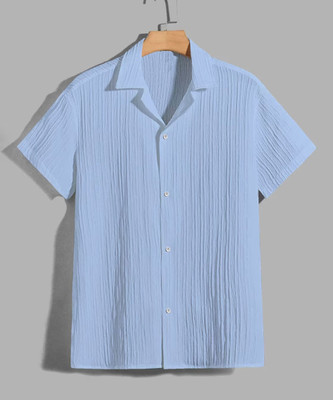 FOXTER Men Self Design Casual Light Blue Shirt