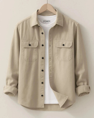 FOXEY Men Solid Casual Grey Shirt