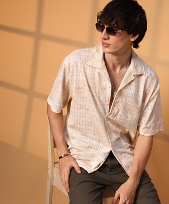 CAMPUS SUTRA Men Printed Casual Cream, Orange Shirt