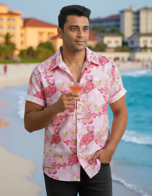 Jeny Trends Men Printed Casual Pink Shirt