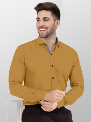 VTEXX Men Solid Formal Yellow Shirt