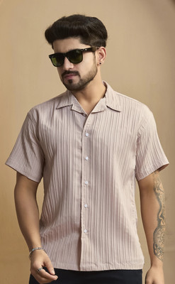 STONEBERG Men Self Design Casual Cream Shirt