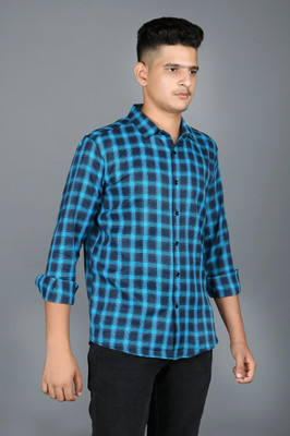 Tanip Men Checkered Formal Light Blue Shirt