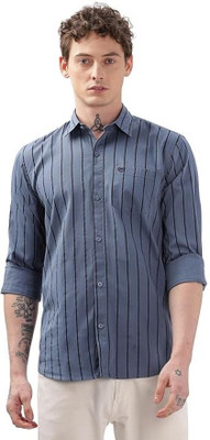 PM Collections Men Striped Casual Blue Shirt
