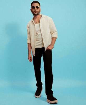 Aarvi trends Men Self Design Casual Beige Shirt