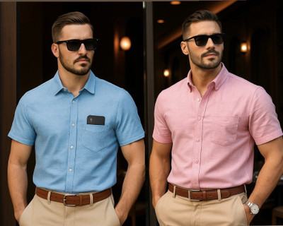 LUCKY COLLECTIOS Men Solid Formal Pink, Blue Shirt(Pack of 2)