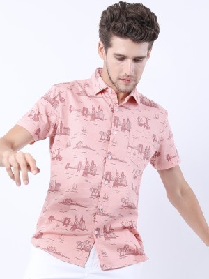 HIGHLANDER Men Printed Casual Pink Shirt