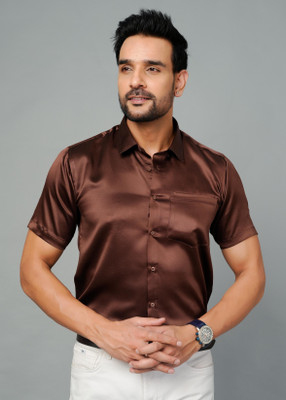 BlackLilly Men Solid Formal Brown Shirt