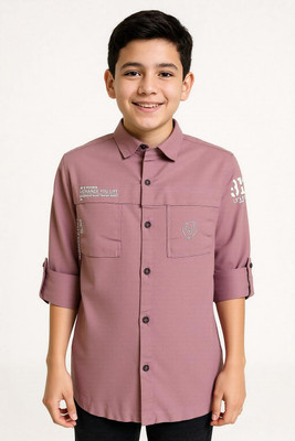 CAVIO Boys Solid, Printed Casual Pink Shirt