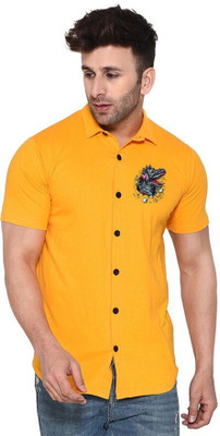 Money Leaf Men Graphic Print Casual Yellow Shirt