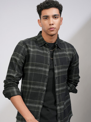 HIGHLANDER Men Checkered Casual Black, Green Shirt