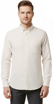 Miraque Men Solid Formal Cream Shirt