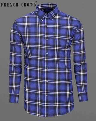 french crown Men Checkered Formal White, Blue, Black Shirt