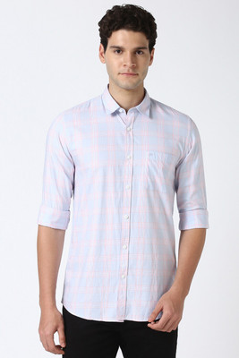 PETER ENGLAND Men Checkered Casual Blue Shirt