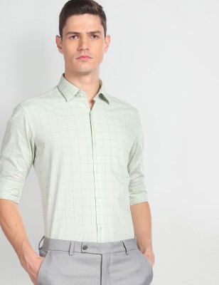 ARROW Men Checkered Formal Green Shirt