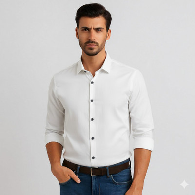 HouseOfCommon Men Solid Casual White Shirt