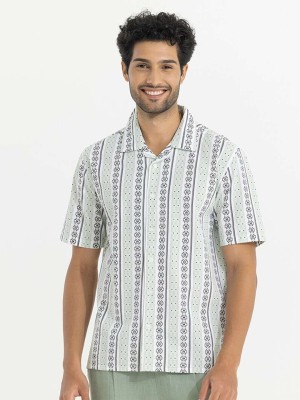 Snitch Men Printed Casual Grey, Light Green, White Shirt