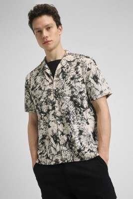 FOREVER 21 Men Dyed/Ombre Casual Cream, Black Shirt