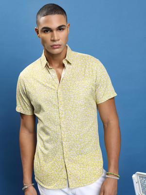 HIGHLANDER Men Printed Casual Yellow Shirt