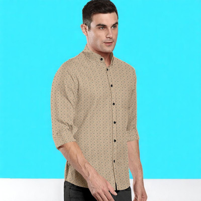 CLOSWIF Men Printed Casual Beige Shirt