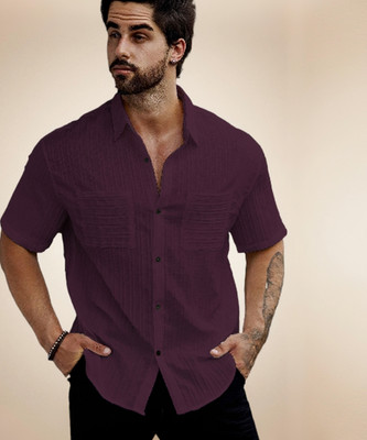 Marmic Fab Men Self Design Casual Purple Shirt