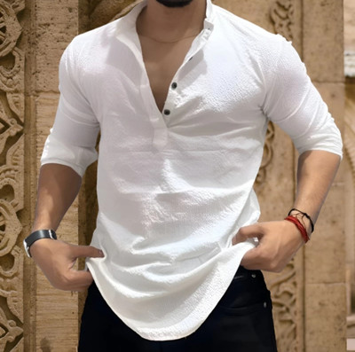 LEVIDE Men Self Design Casual White Shirt