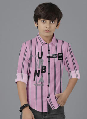 STUD APPARELS Boys Printed Casual Pink Shirt