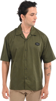 Estilocus Men Self Design Casual Green Shirt