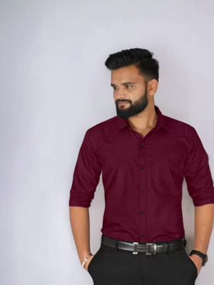 RadhikaFashion Men Solid Casual Maroon Shirt