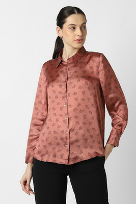 VAN HEUSEN Women Printed Party Brown Shirt