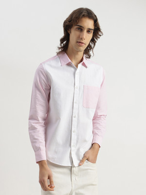 United Colors of Benetton Men Striped Casual Pink Shirt