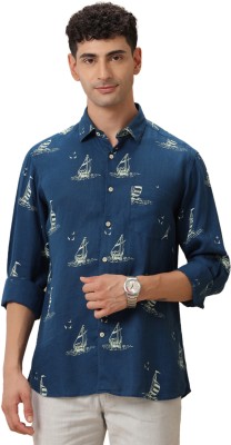 Linen Club Men Printed Casual Blue Shirt