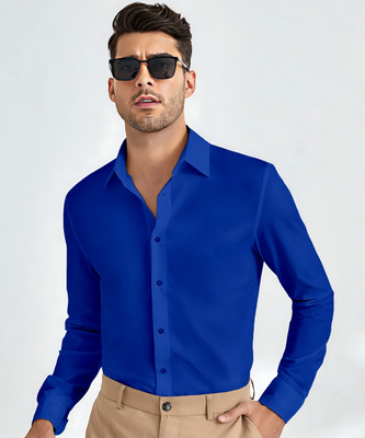 Webric Men Solid Formal Blue Shirt