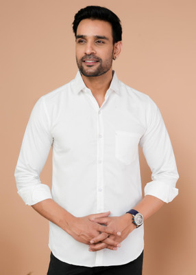 ShirtandTees Men Solid Casual White Shirt