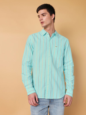 Wrangler Men Striped Casual Blue Shirt