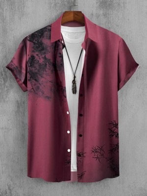 PINAKPANI Men Printed Casual Maroon, Black Shirt