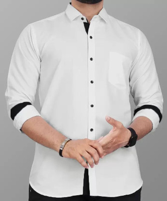 PEARL OCAN Men Self Design Casual White Shirt
