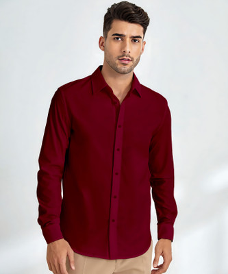 Webric Men Solid Casual Maroon Shirt