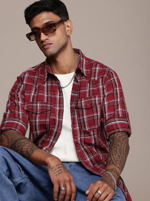 Roadster Men Checkered Casual Red Shirt