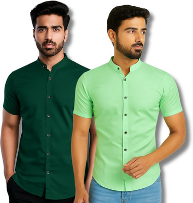 COTTONCHHAP Men Solid Casual Green, Light Green Shirt(Pack of 2)