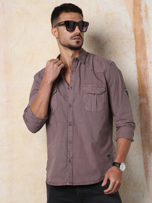 High Star Men Solid Casual Purple Shirt