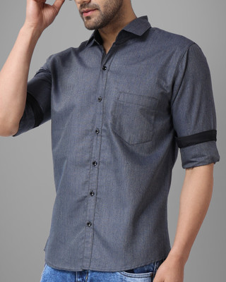 GLOBAL NOMAD Men Solid Casual Grey Shirt