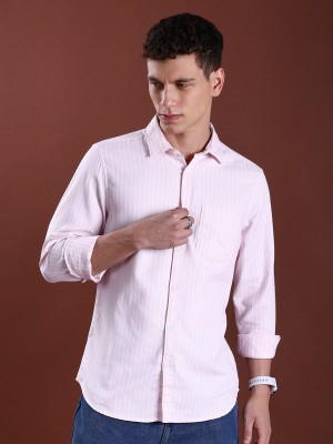 HIGHLANDER Men Striped Casual Pink Shirt