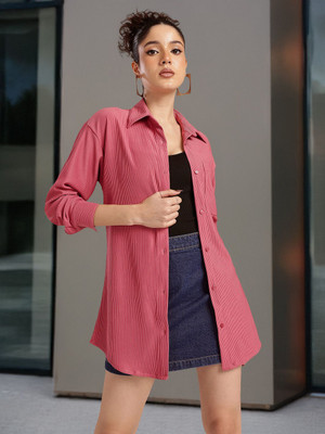 Glitchez Women Self Design Casual Pink Shirt
