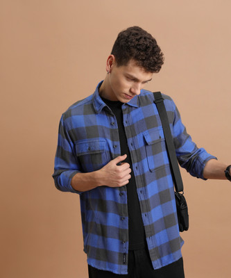 HIGHLANDER Men Checkered Casual Black, Blue Shirt