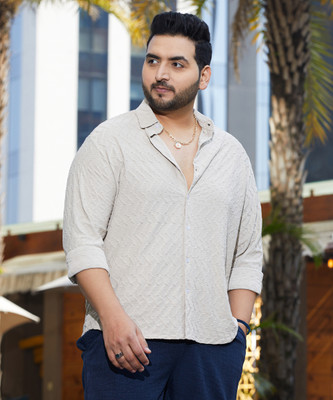 Instafab Plus Men Self Design Casual Beige Shirt