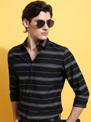 HIGHLANDER Men Striped Casual Black, Grey, White Shirt